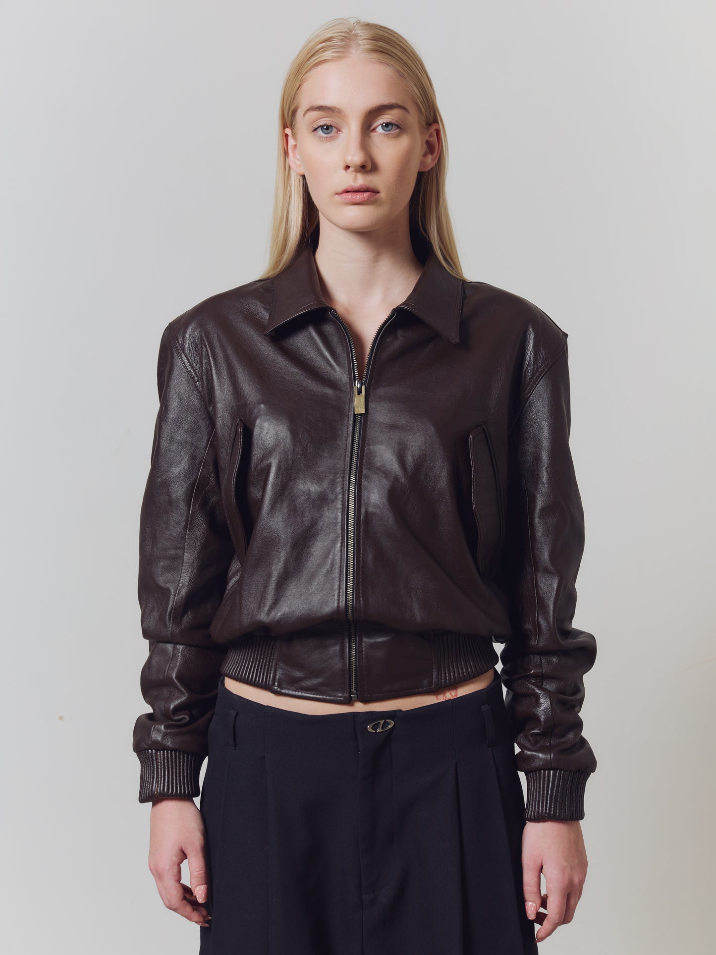 CROPPED BOMBER LEATHER JACKET V2