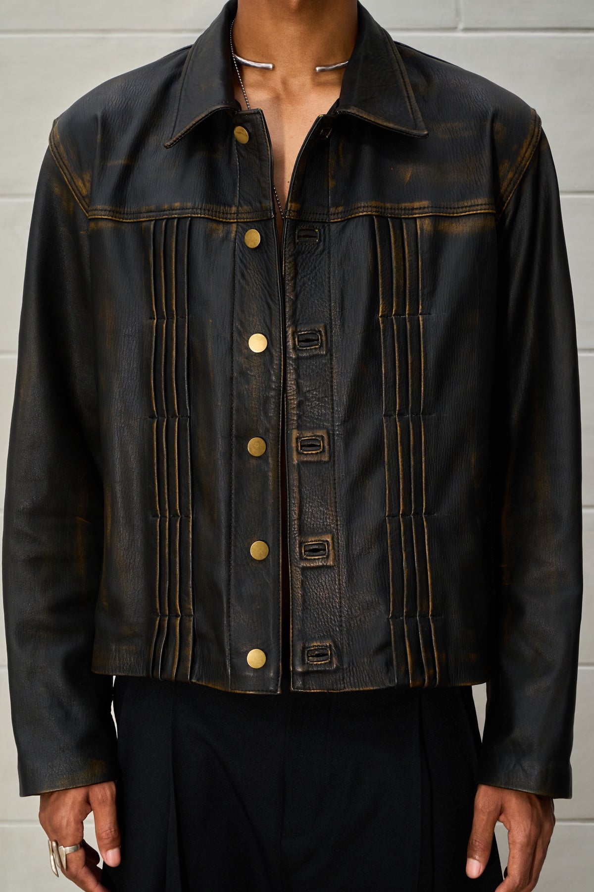 LEATHER TYPE 01 JACKET - WASHED BLACK