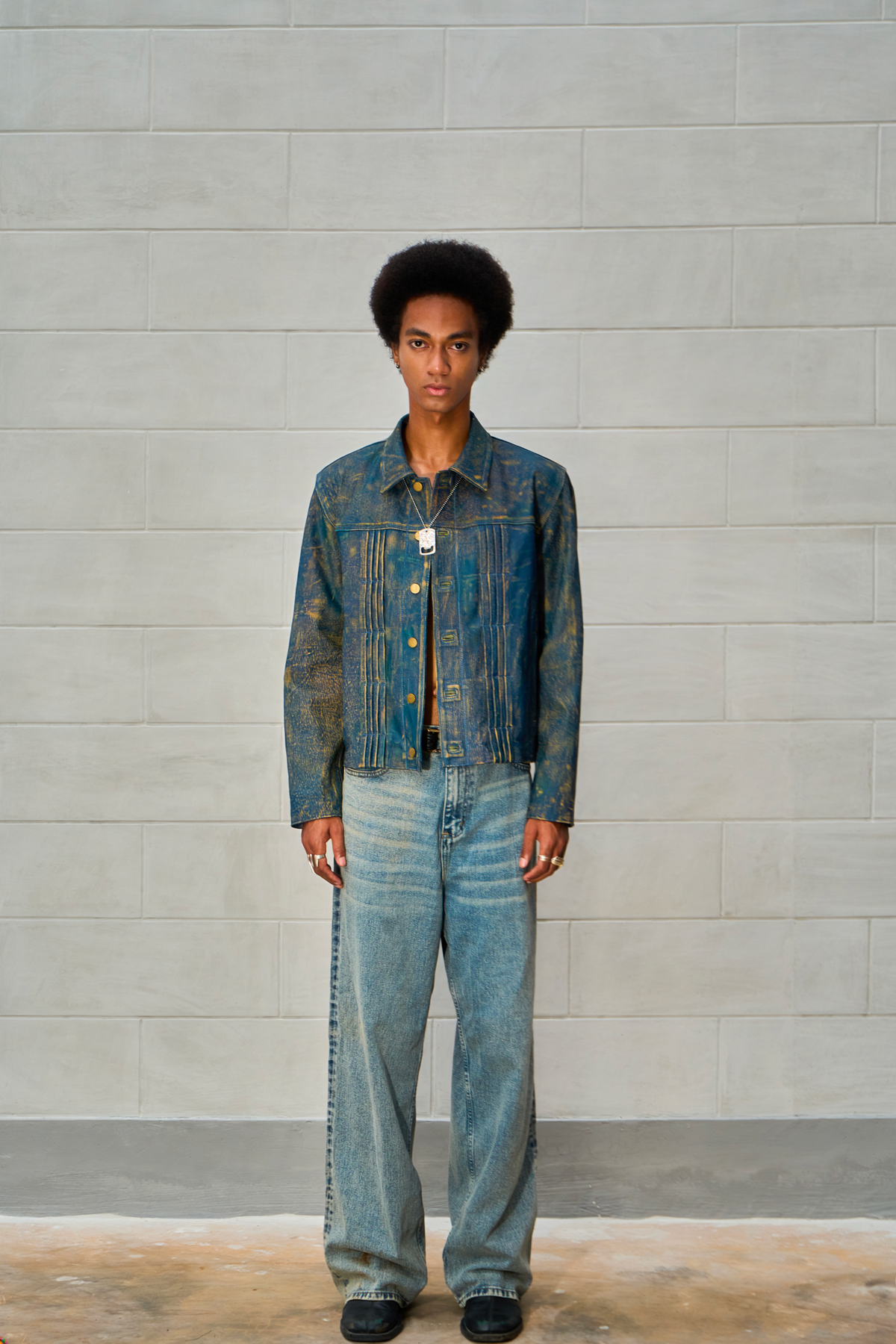 LEATHER TYPE 01 JACKET - WASHED DENIM